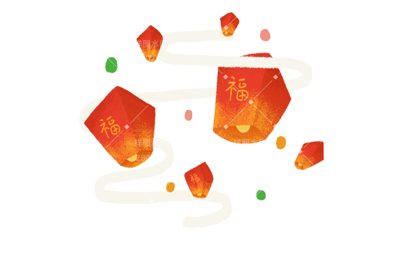 元宵节手绘卡通插画-孔明灯