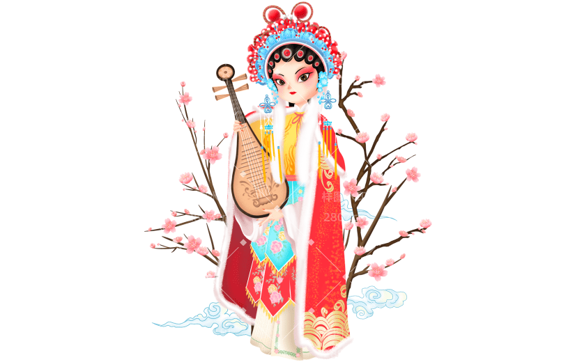 中国风人物传统插画-弹琵琶
