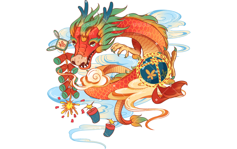新年中国风手绘插画-舞龙