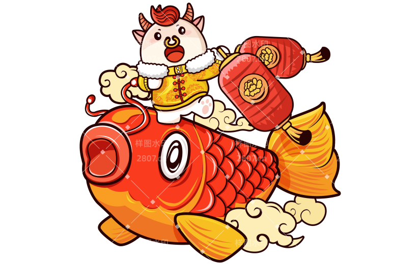 卡通风春节插画-鱼灯