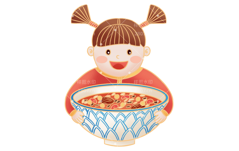 腊八手绘美食插画系列-小女孩