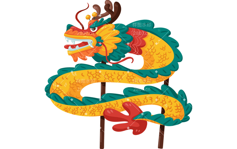 春节手绘卡通插画-舞龙