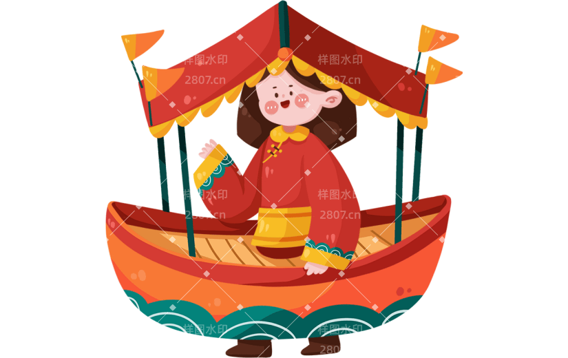 春节手绘卡通插画-船