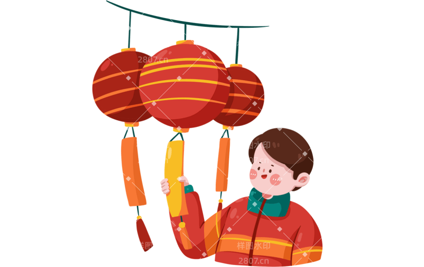 春节手绘卡通插画-灯笼