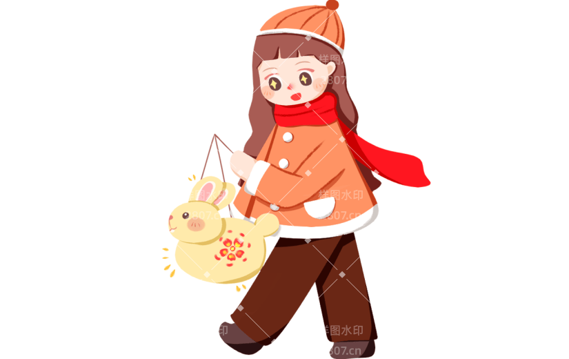 元宵节手绘卡通插画-兔子灯