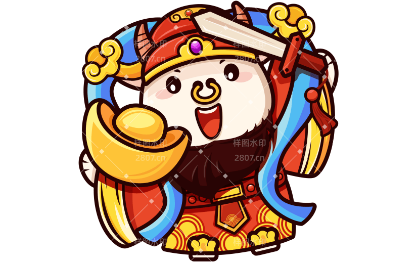 可爱卡通风新年插画-门神