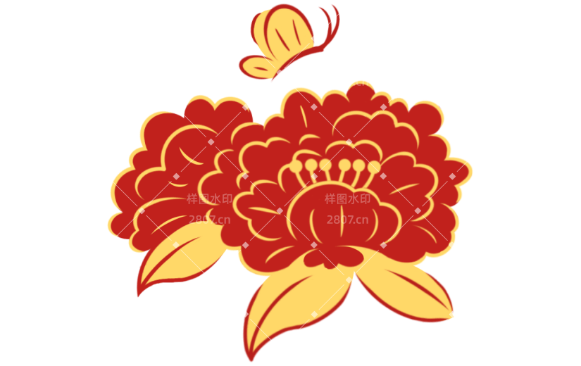 中国风春节装饰元素贴纸-牡丹