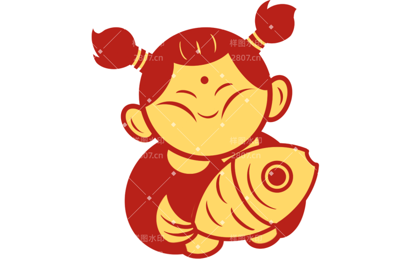 中国风春节装饰元素贴纸-小女孩