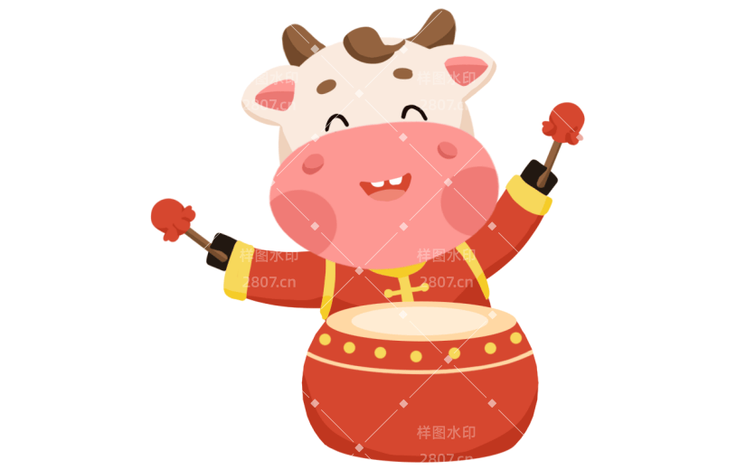 卡通手绘春节元素贴纸-打鼓