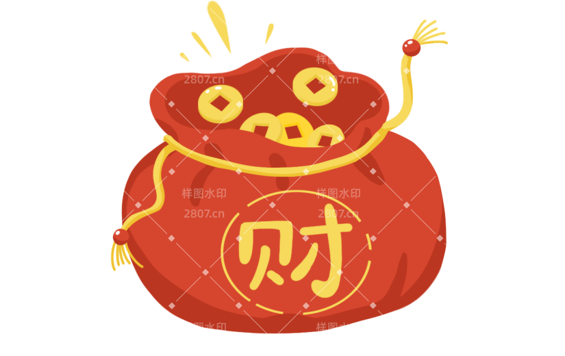 卡通手绘春节元素贴纸-钱袋