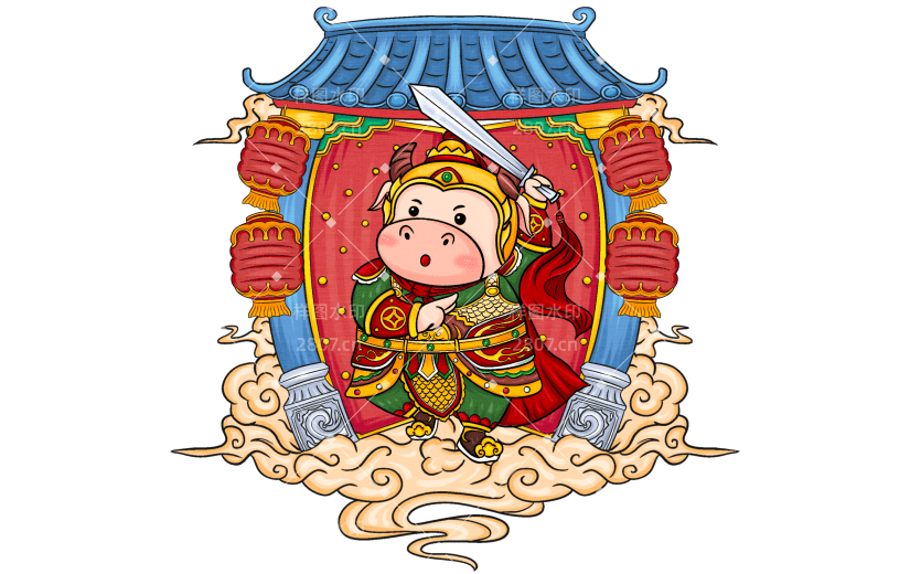 春节国潮风插画-门神