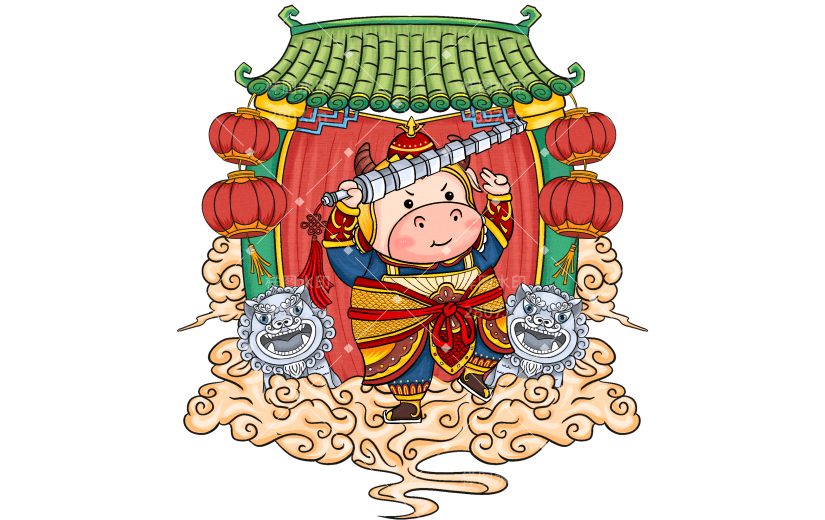 春节国潮风插画-门神