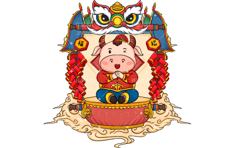 春节国潮风插画-恭喜