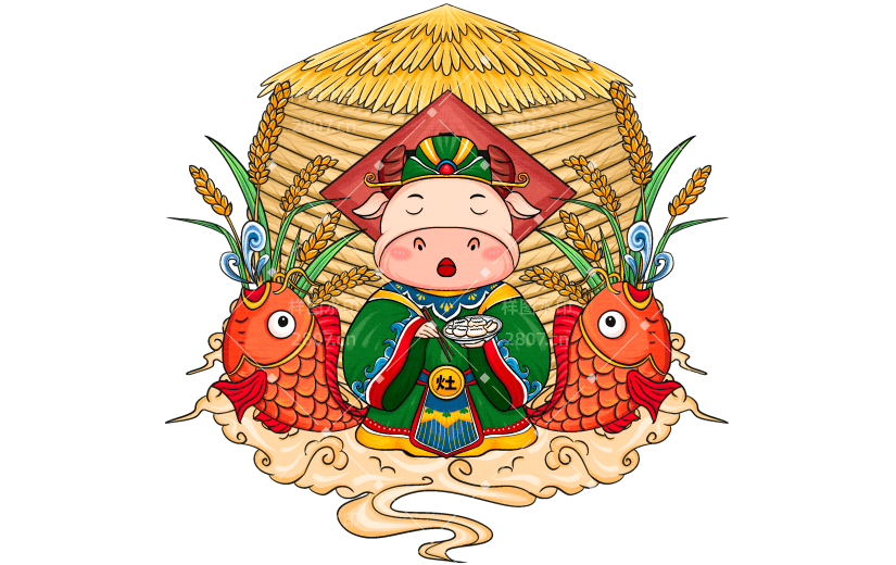 春节国潮风插画-灶神