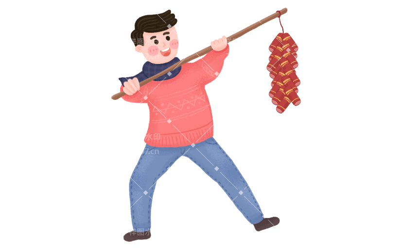 春节手绘卡通插画-鞭炮