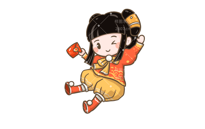 新年手绘人物插画-小女孩红包