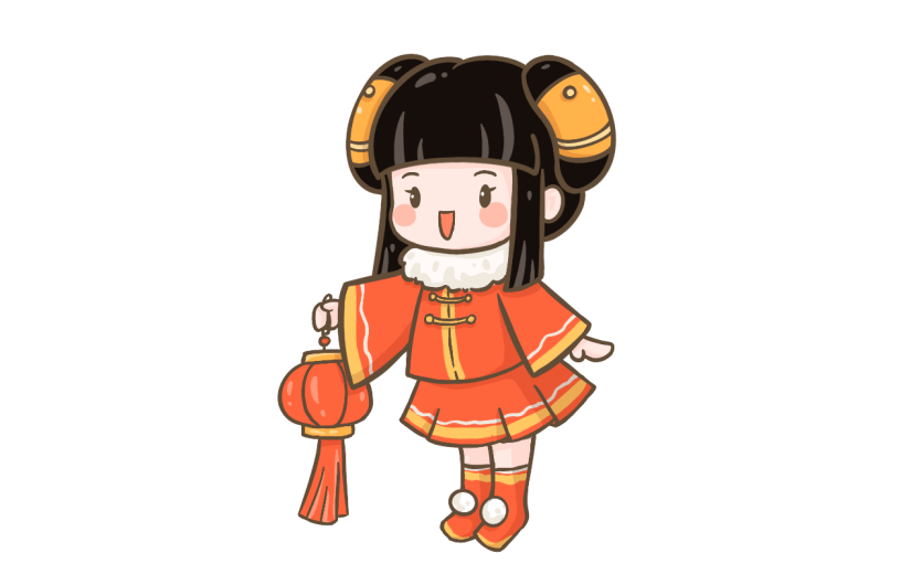 新年手绘人物插画-灯笼