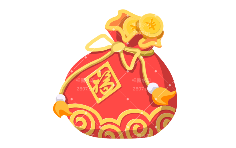 春节红包元素矢量插画-钱袋
