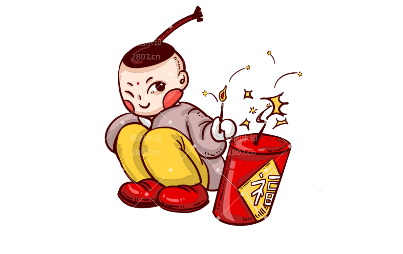 春节中国风福娃元素主题-放爆竹