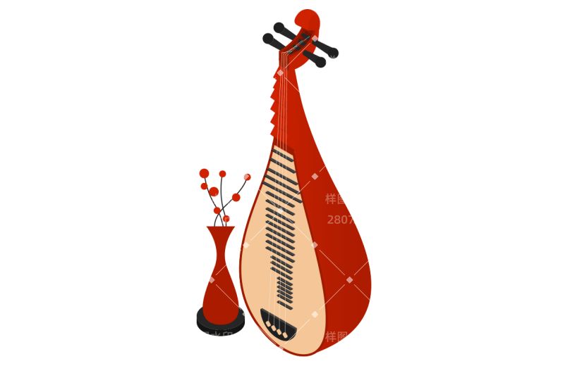 扁平风乐器元素主题素材-琵琶