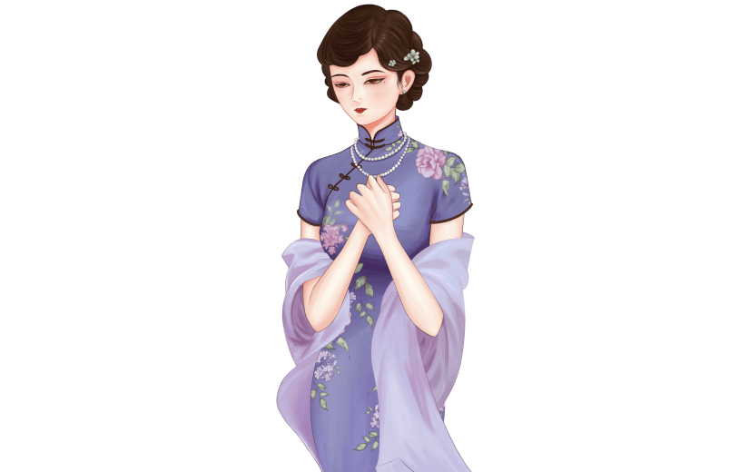 民国风人物插画素材-旗袍