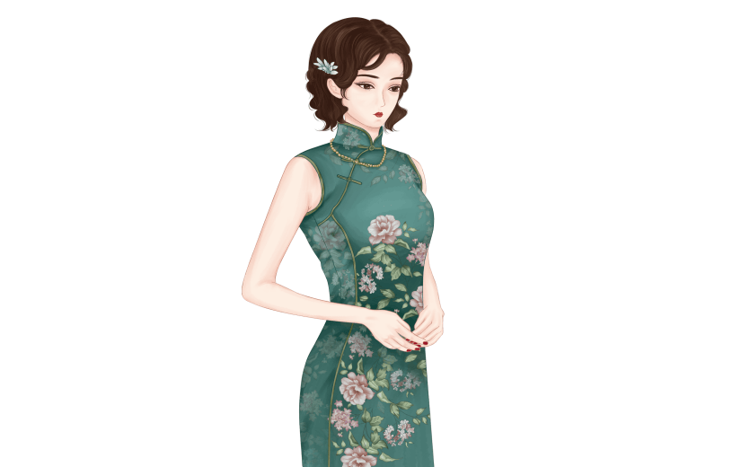 民国风人物插画素材-旗袍