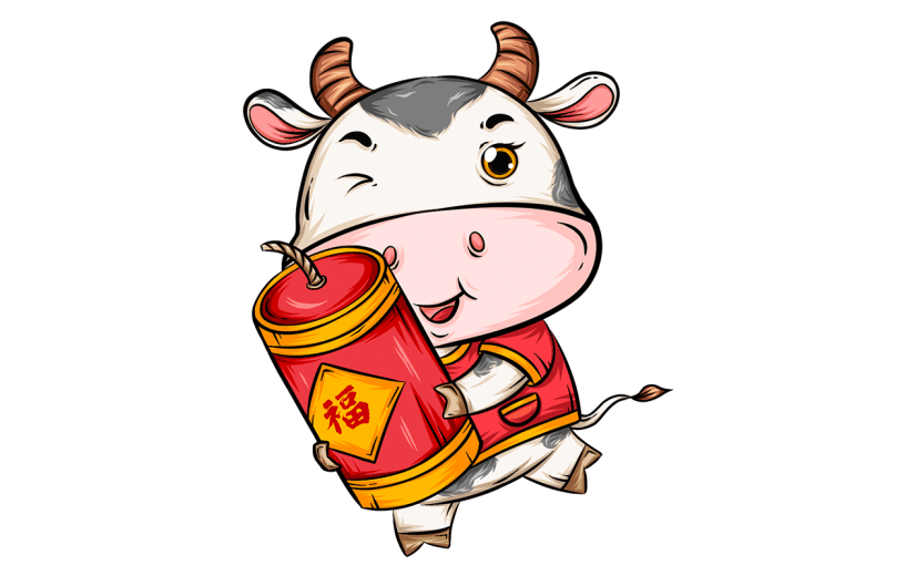 春节国潮风手绘插画贴纸-牛