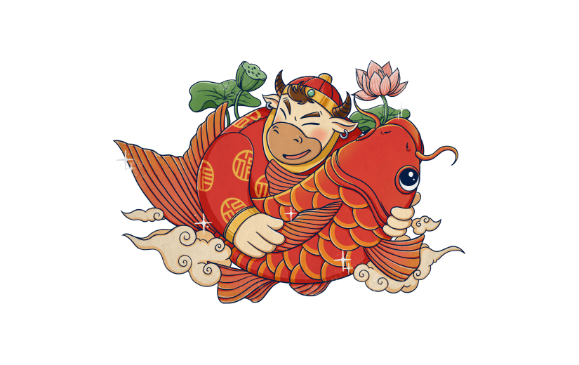 牛年卡通国潮牛头人