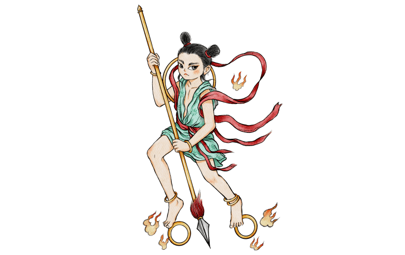 质量人物插画-水墨中国风-哪吒