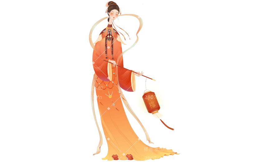 牛年春节祥瑞中国风美女人物插画
