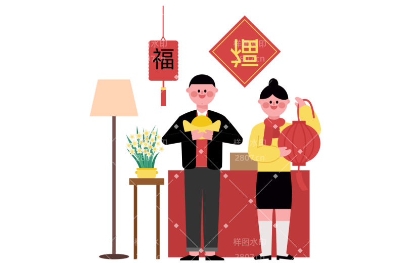 高质量人物插画-可爱扁平-过年喜庆