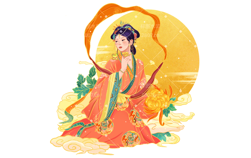 金边中国风人物插画素材