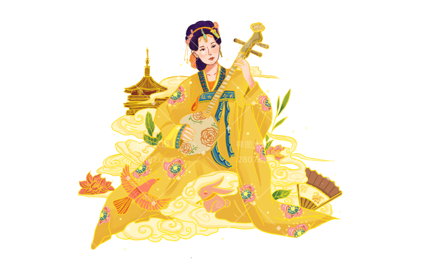 金边中国风人物插画素材