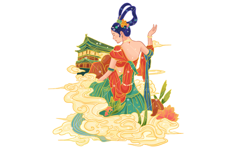 金边中国风人物插画素材