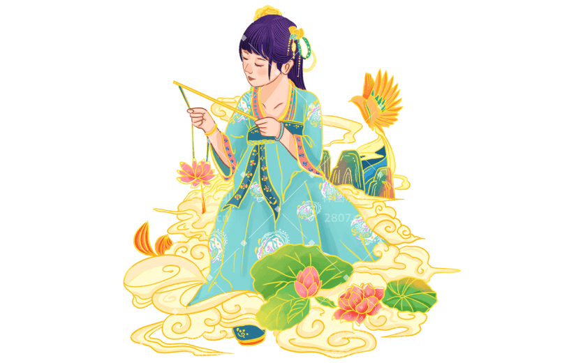 金边中国风人物插画素材