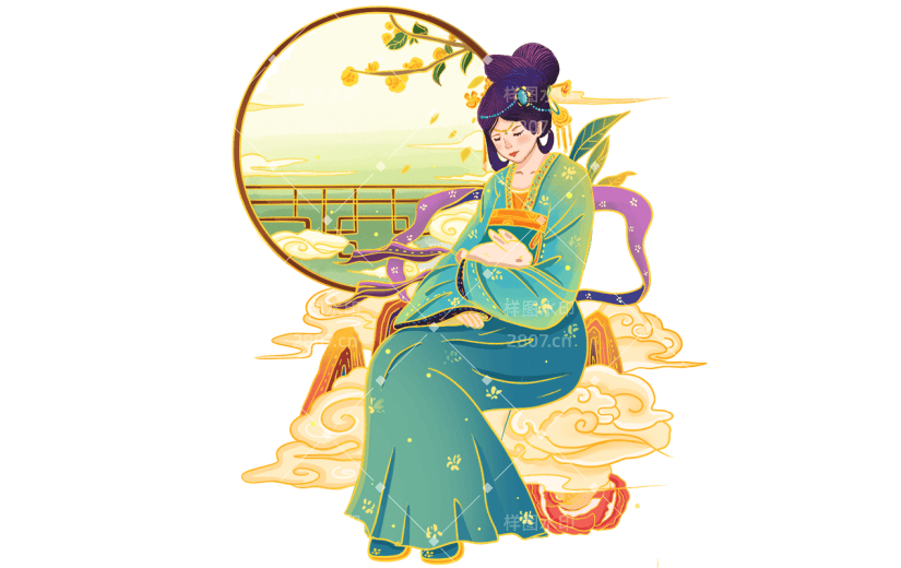 金边中国风人物插画素材