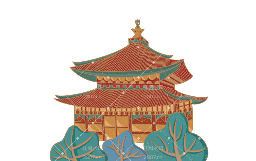 中国风古风建筑物大尺寸插画