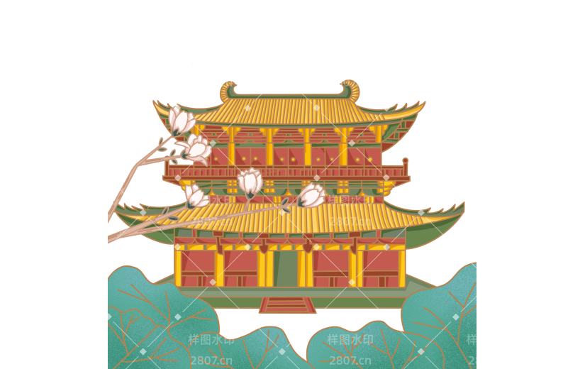 中国风古风建筑物大尺寸插画