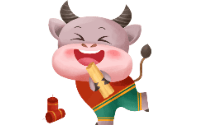 新春牛年好运手绘扁平风动态贴纸