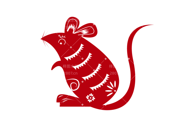 红色剪纸老鼠十二生肖贴纸