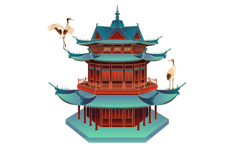 国潮风中国塔楼建筑