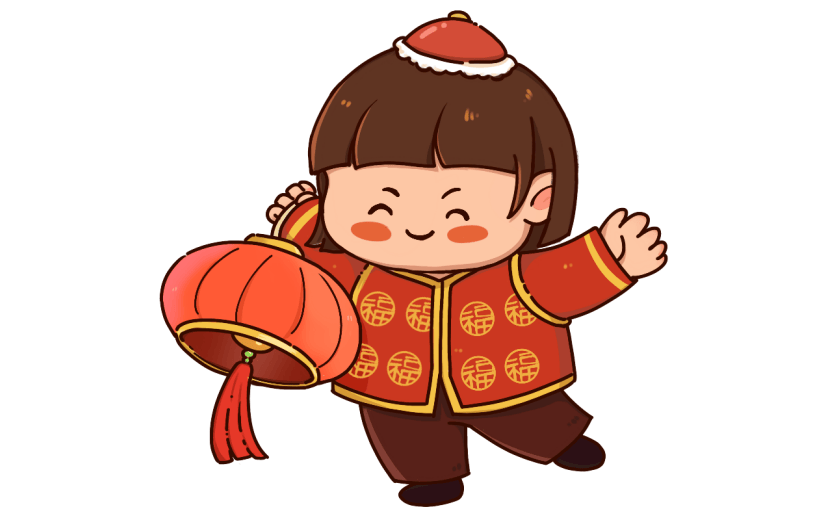 手拿红灯笼的小女孩喜庆元素