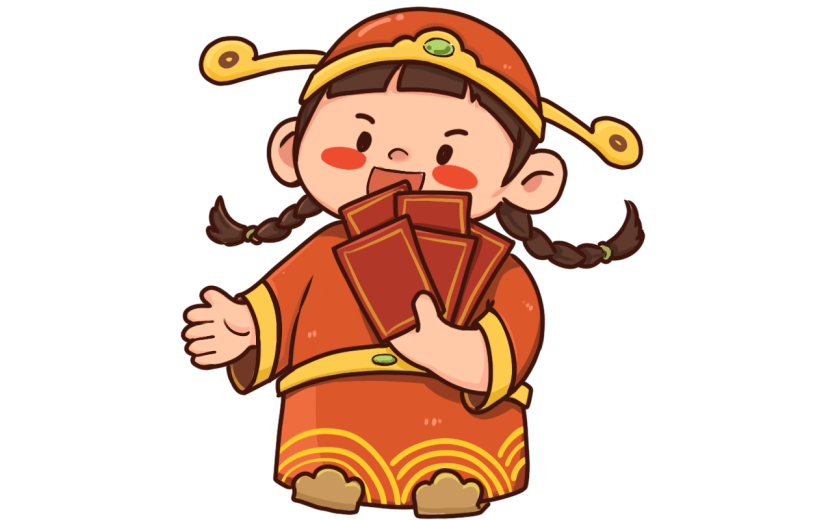 手拿红包的小女孩中国风人物插画