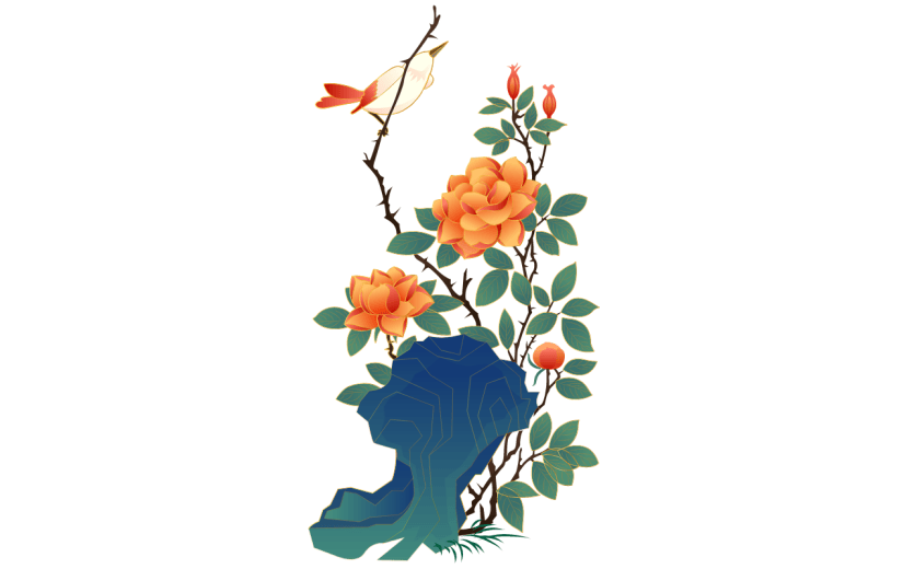 国潮中国风彩色牡丹花