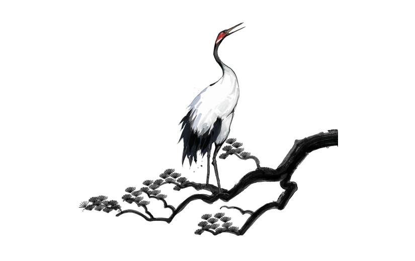 中国风-水墨仙鹤动物元素贴纸7