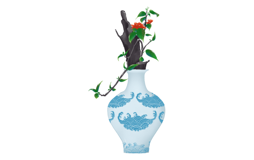手绘-中国风植物花卉贴纸-花瓶