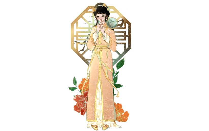 手绘中国风人物插画-女性