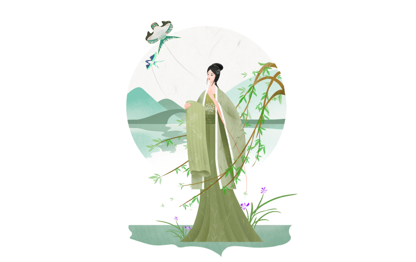 手绘-中国风人物插画-古风美女