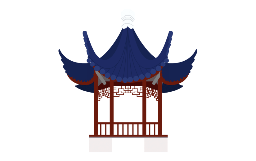 手绘-扁平中国风建筑贴纸-亭子