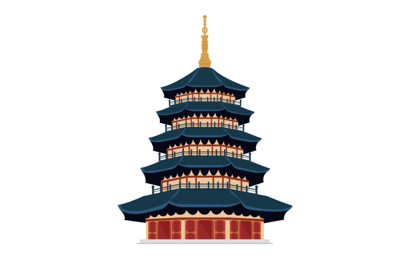 手绘-扁平中国风建筑贴纸-塔